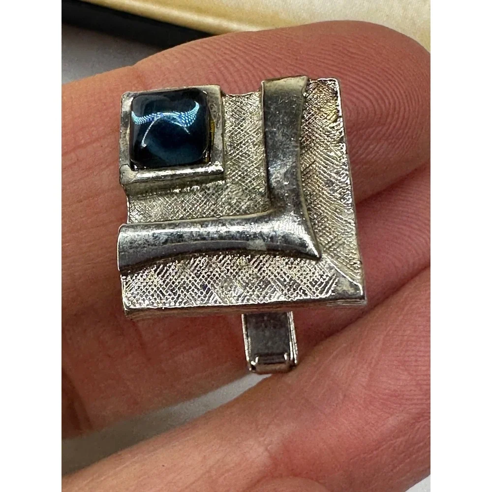 Kasmir cufflinks Tie Tack Set Blue Stone Square Silver Tone Vintage Boxed